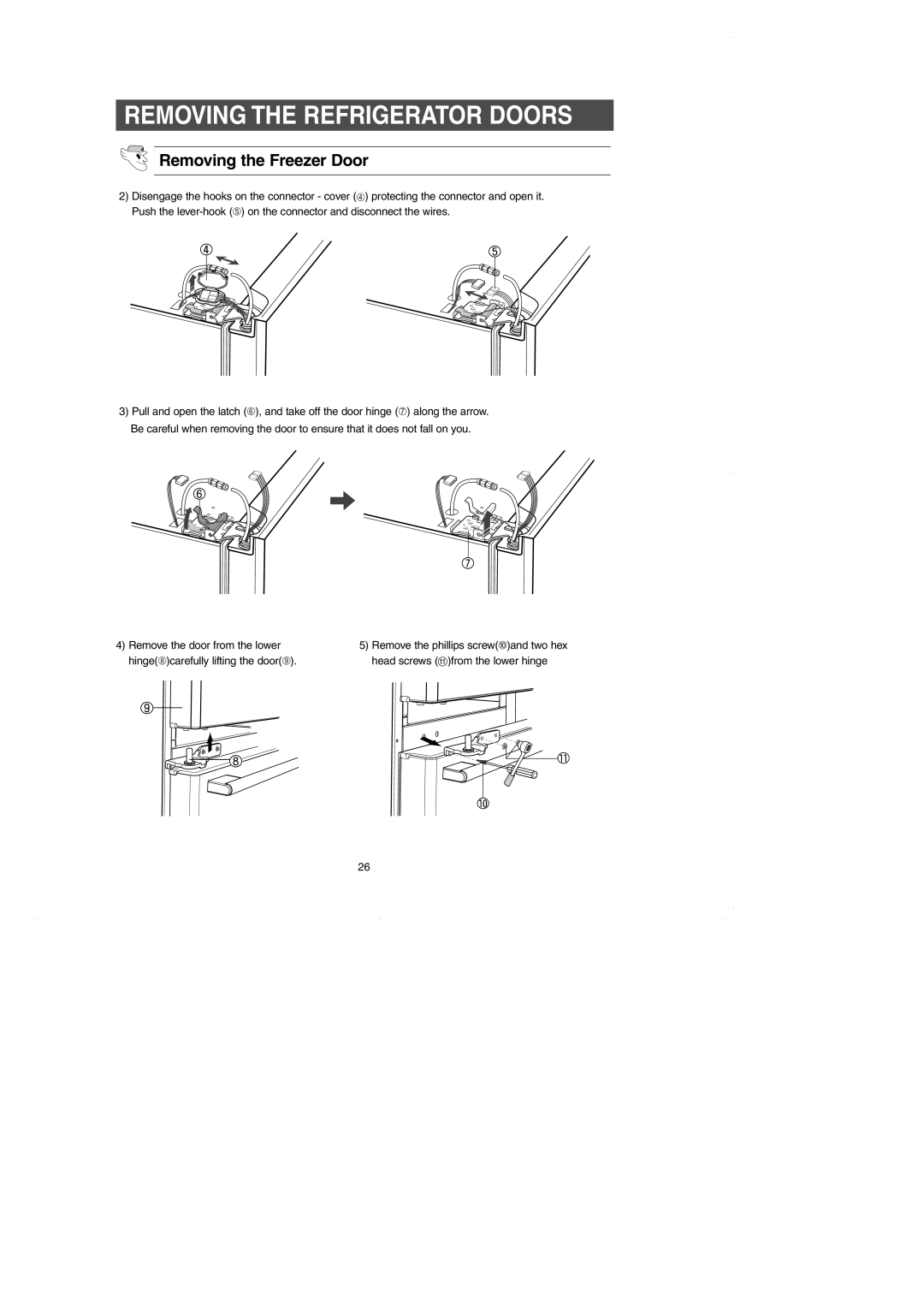 GE RM25 owner manual Removing the Refrigerator Doors 