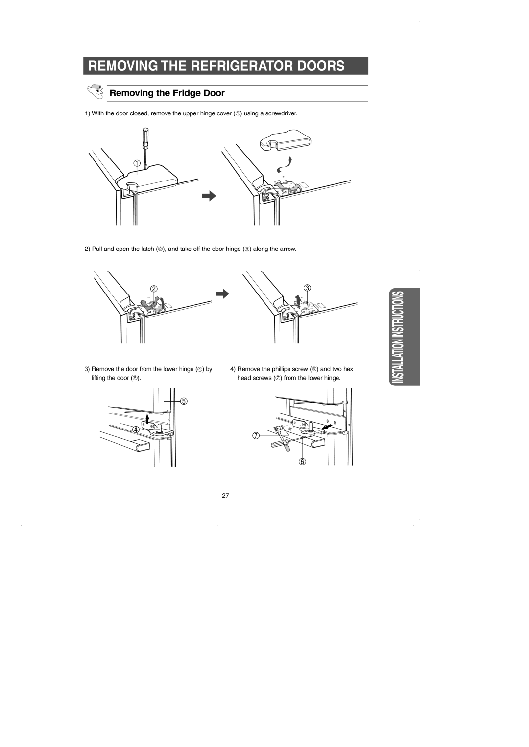 GE RM25 owner manual Removing the Fridge Door 