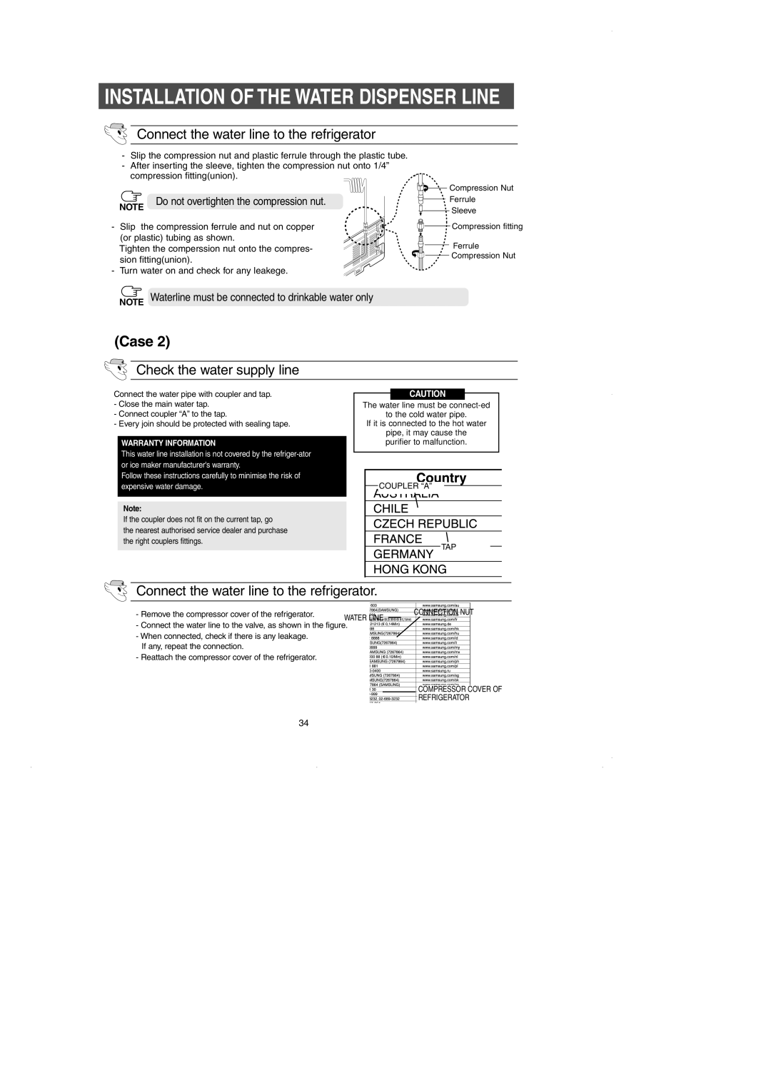 GE RM25 owner manual Installation of the Water Dispenser Line 