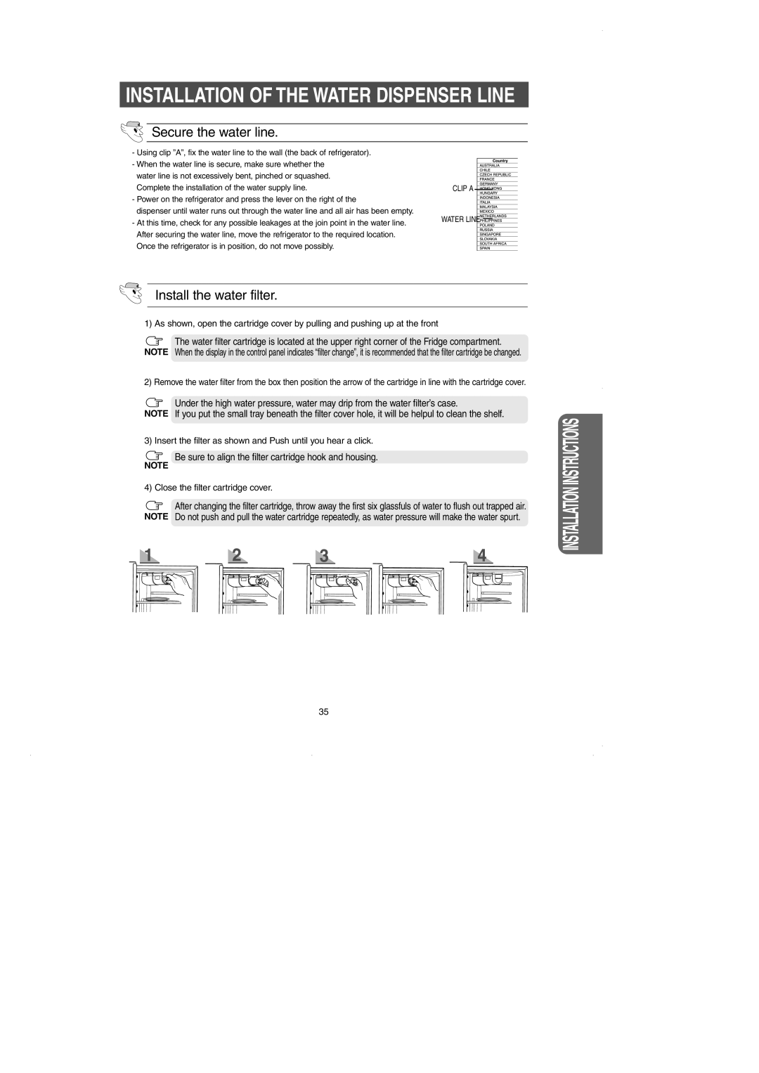 GE RM25 owner manual Insert the filter as shown and Push until you hear a click, Close the filter cartridge cover 