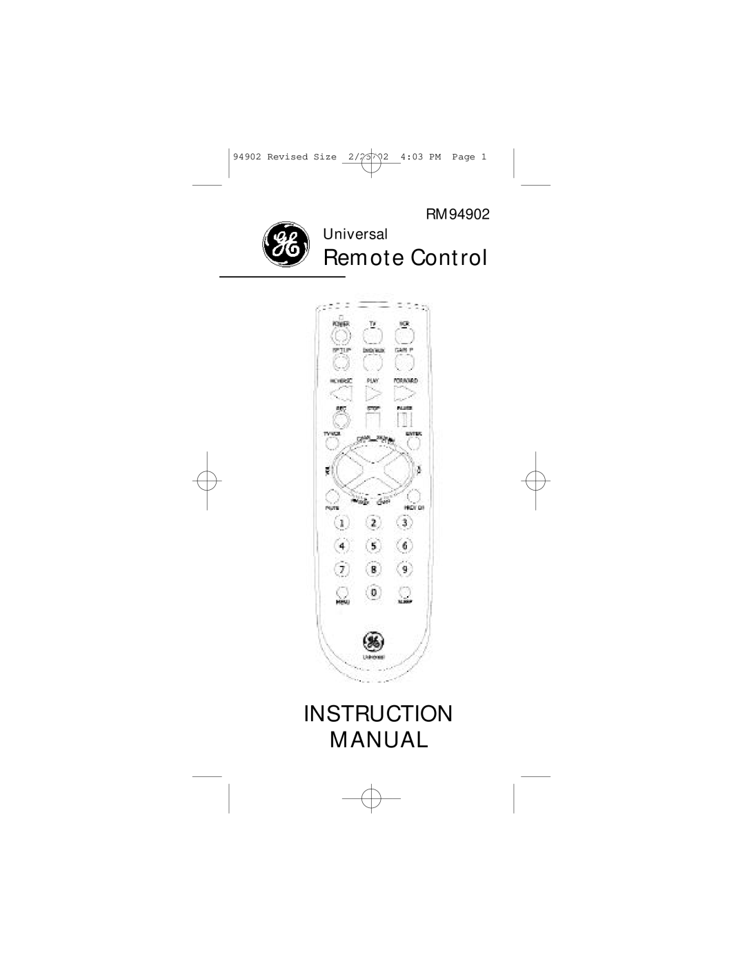 GE RM91902 instruction manual Instruction Manual 