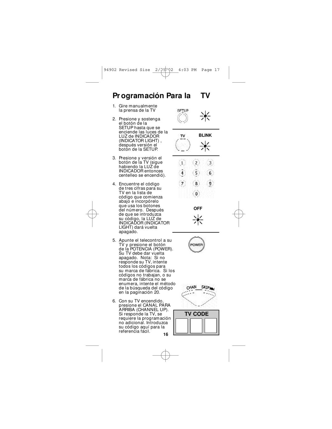 GE RM91902 instruction manual Pr ogramación Para la TV 