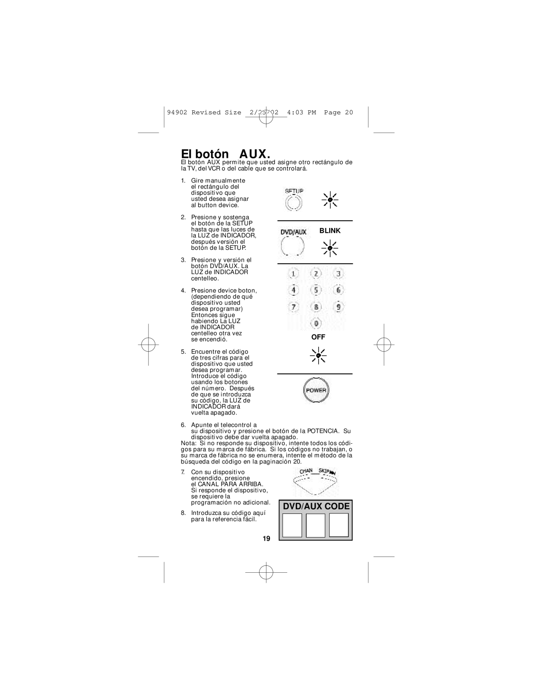 GE RM91902 instruction manual El botón AUX 