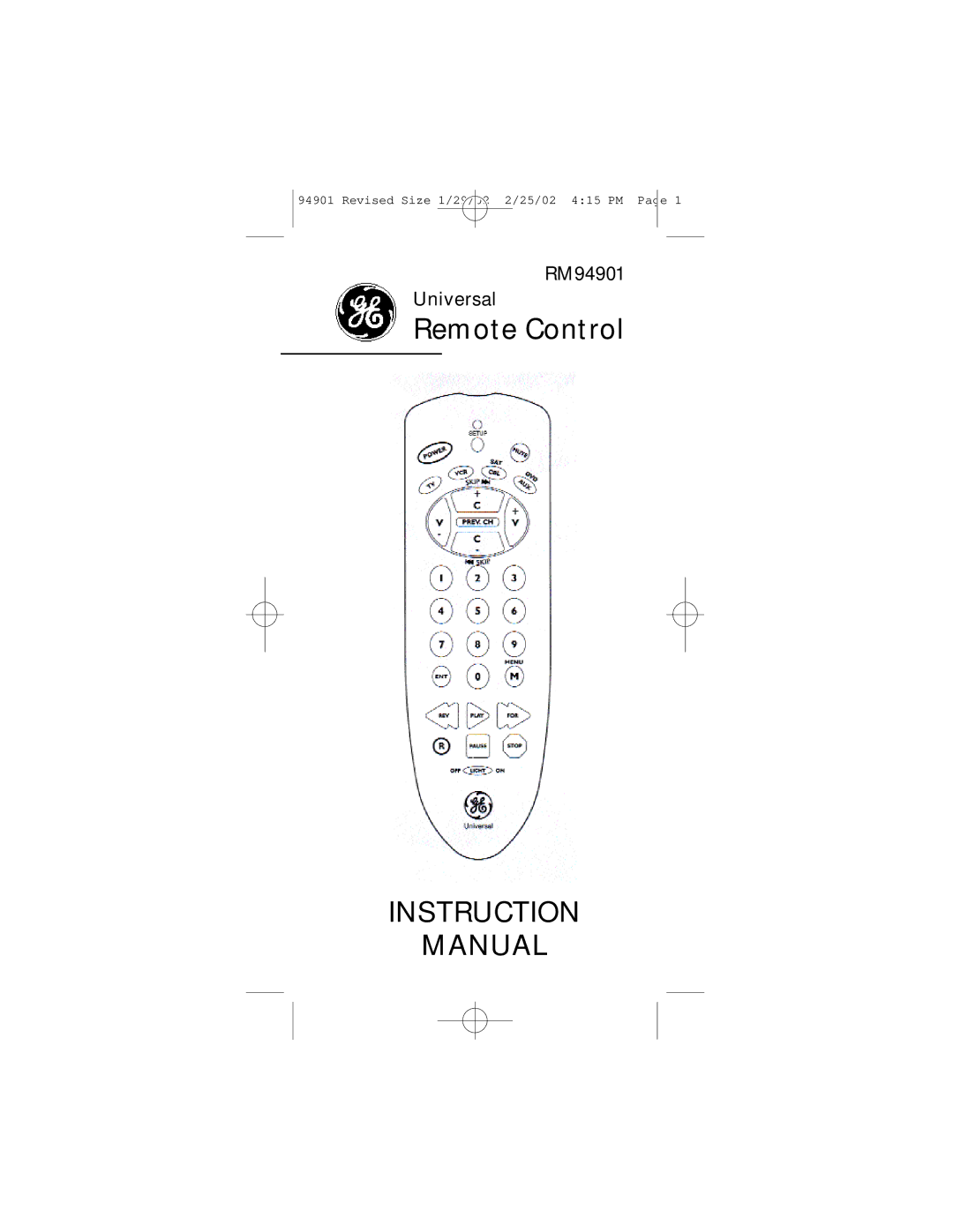 GE RM94901 instruction manual Instruction Manual 