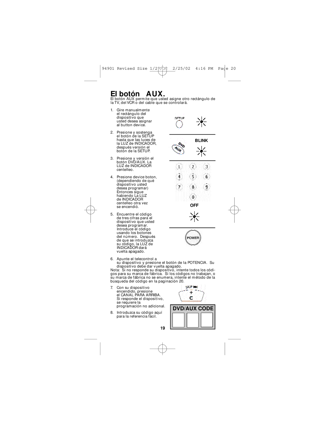 GE RM94901 instruction manual El botón AUX 