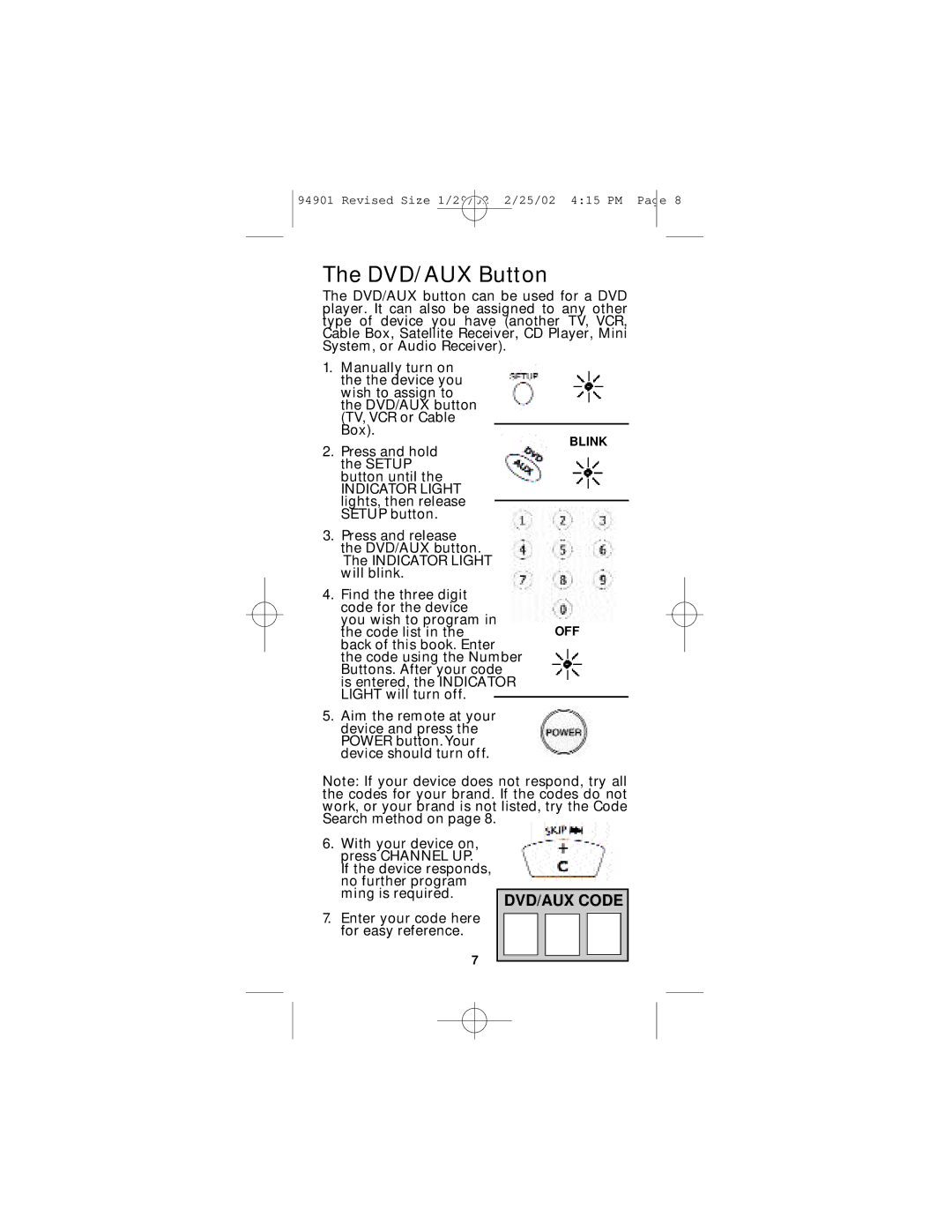 GE RM94901 instruction manual DVD/AUX Button, Indicator Light 