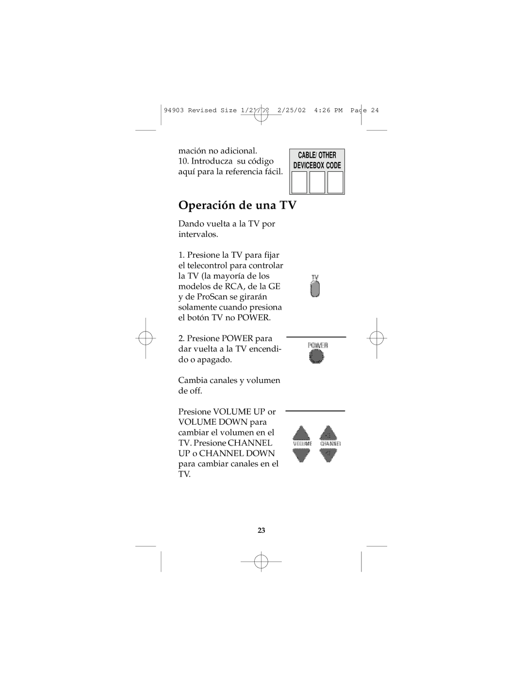 GE RM94903 instruction manual Operación de una TV 