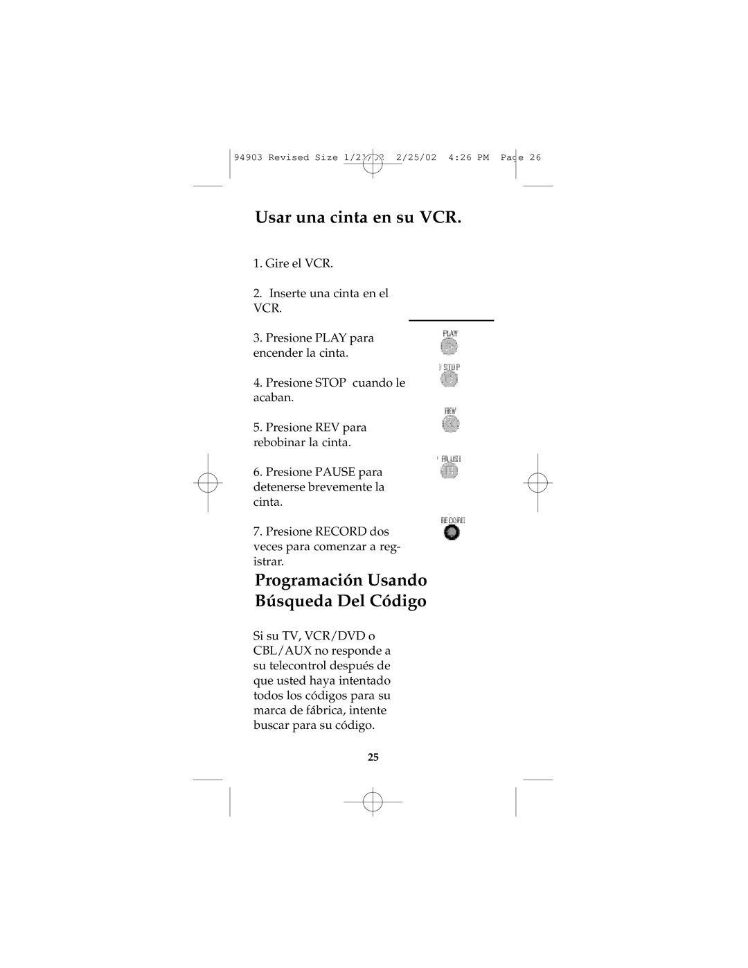 GE RM94903 instruction manual Usar una cinta en su VCR, Programación Usando Búsqueda Del Código 