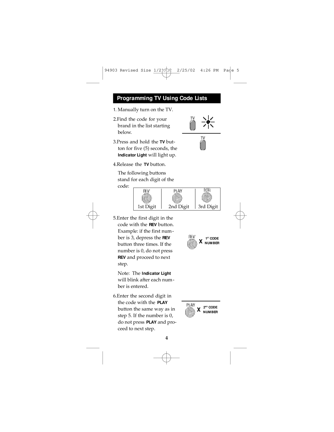 GE RM94903 instruction manual Programming TV Using Code Lists 