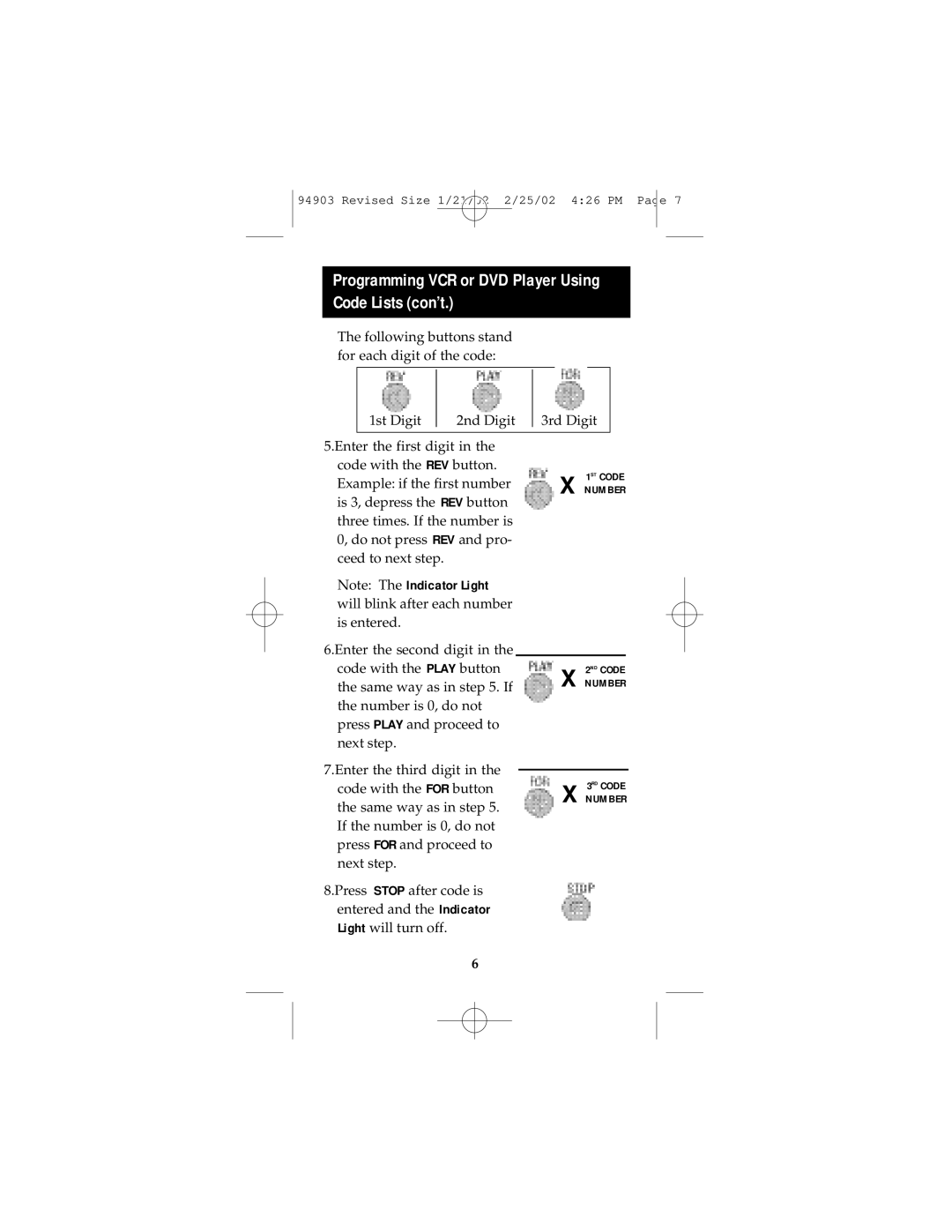 GE RM94903 instruction manual Programming VCR or DVD Player Using Code Lists con’t 