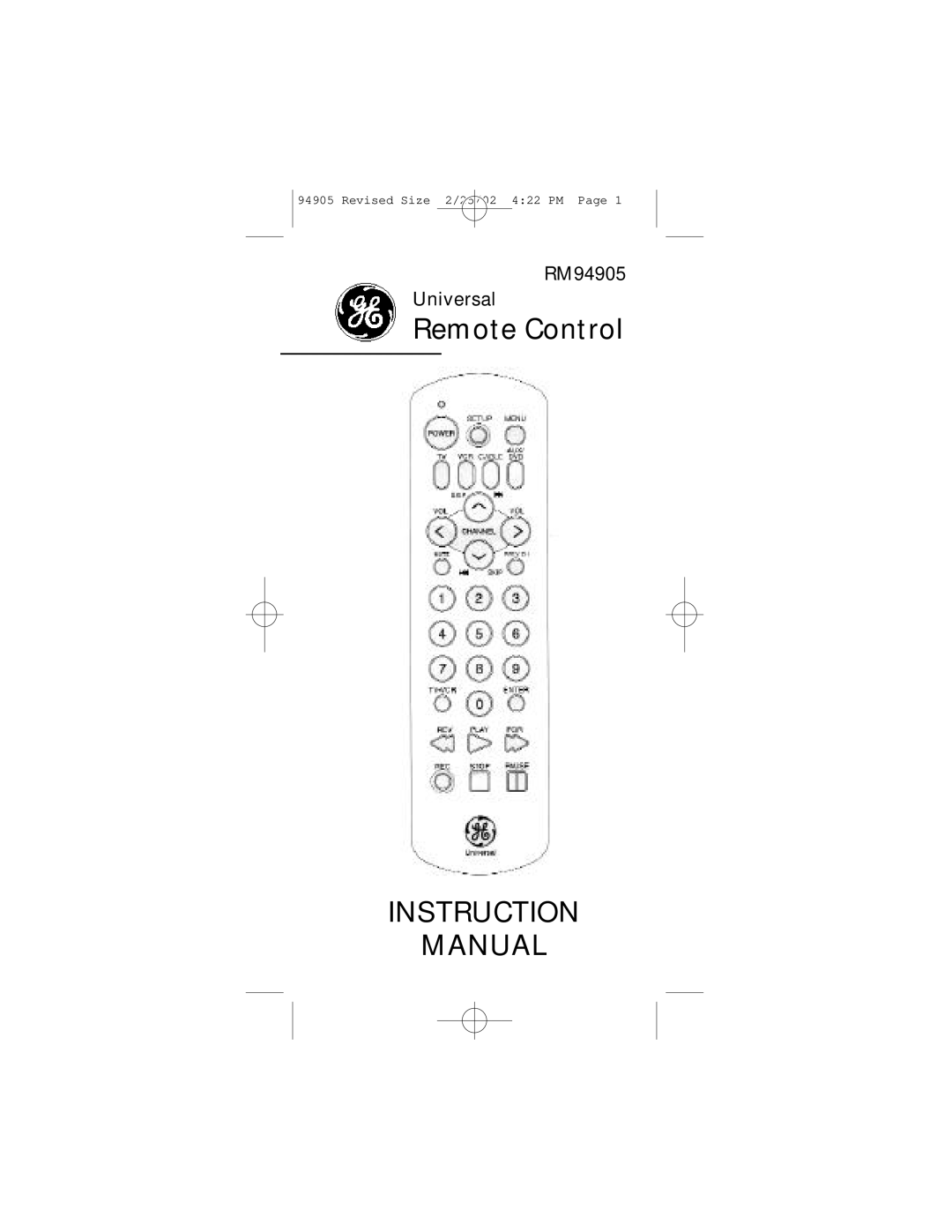 GE RM94905 instruction manual Instruction Manual 