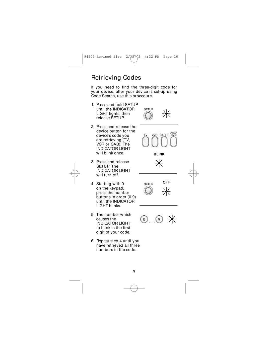 GE RM94905 instruction manual Retrieving Codes 