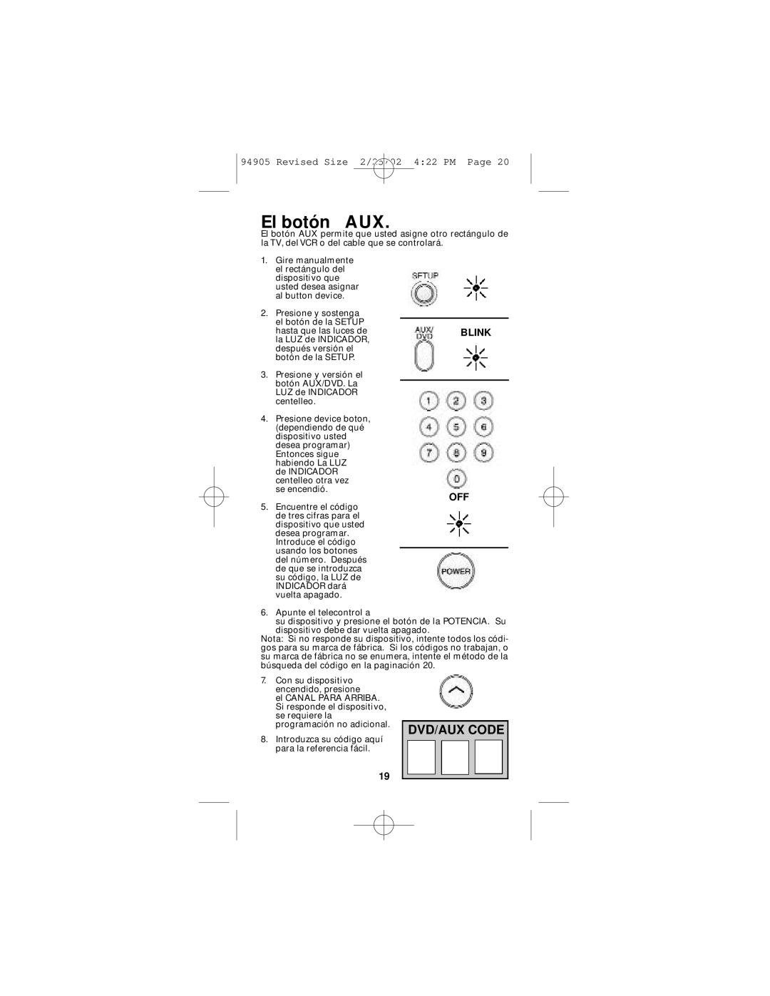 GE RM94905 instruction manual El botón AUX 