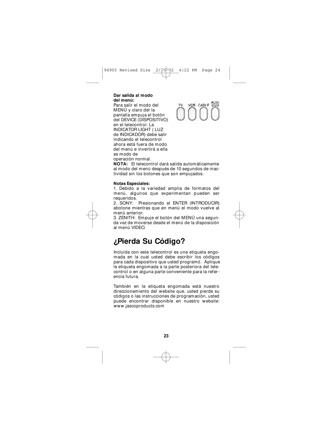 GE RM94905 instruction manual ¿Pierda Su Código?, Dar salida al modo 