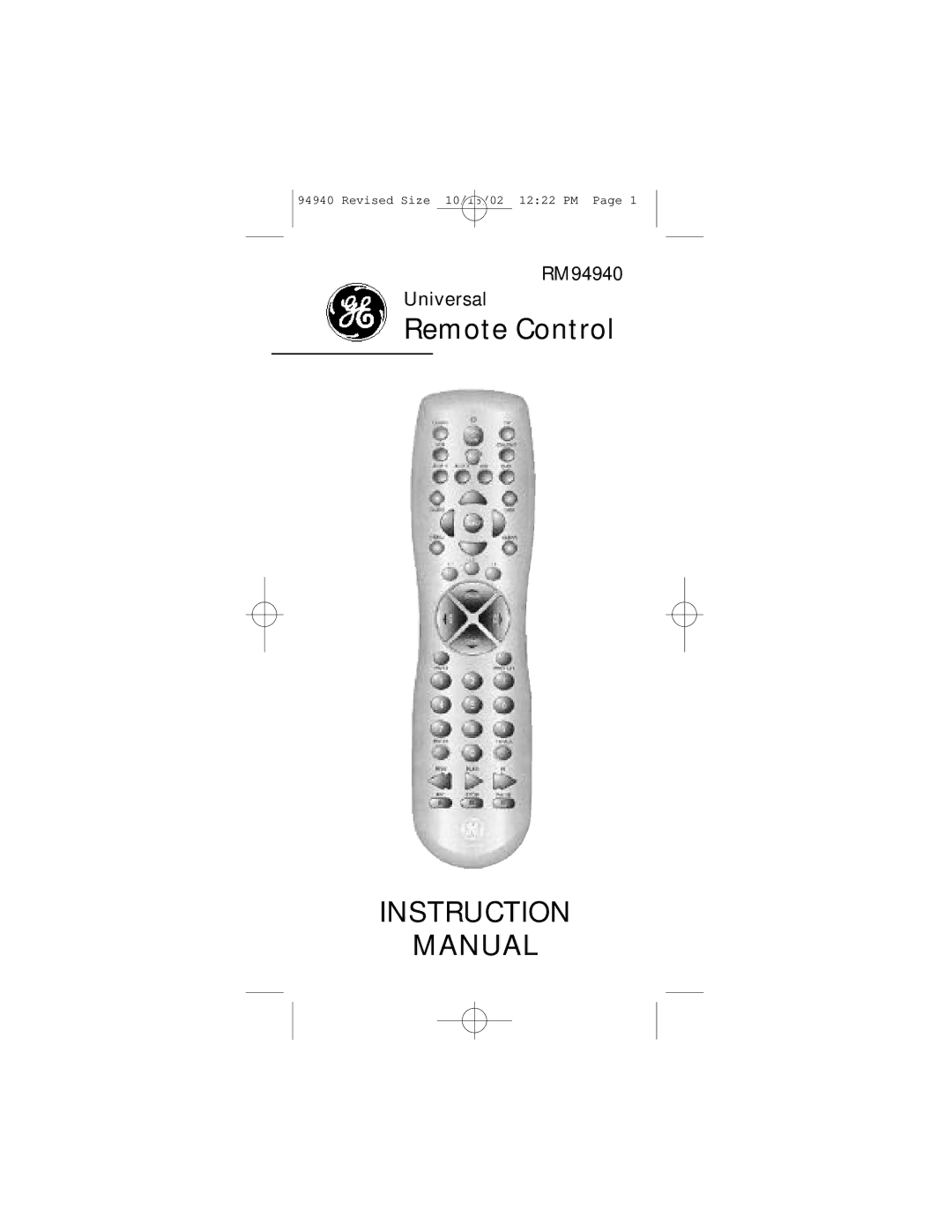 GE RM94940 instruction manual Instruction Manual 