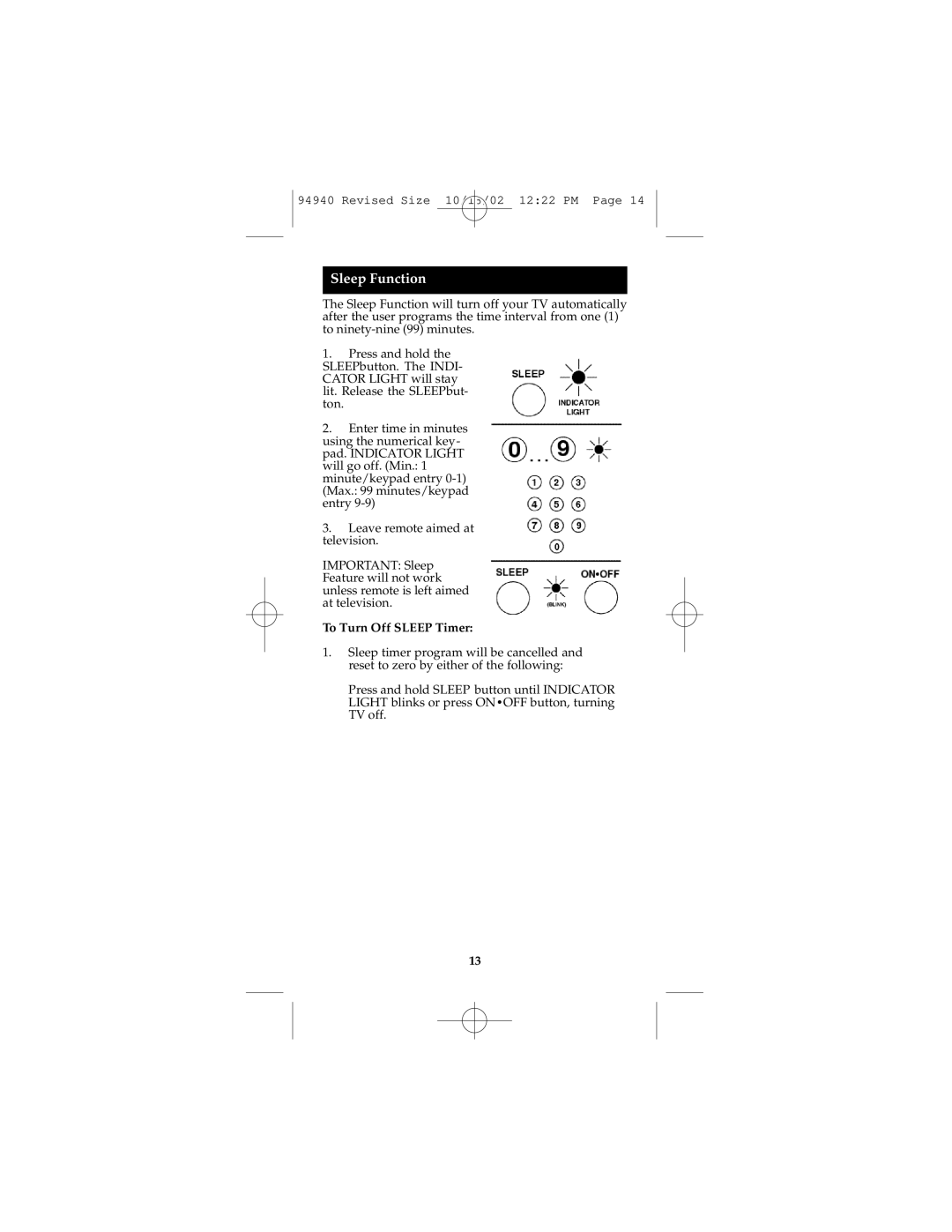 GE RM94940 instruction manual Sleep Function, To Turn Off Sleep Timer 