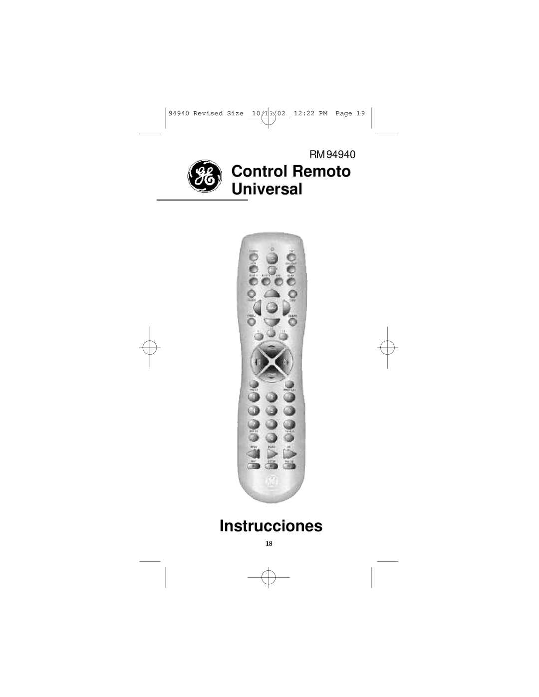 GE RM94940 instruction manual Control Remoto Universal Instrucciones 