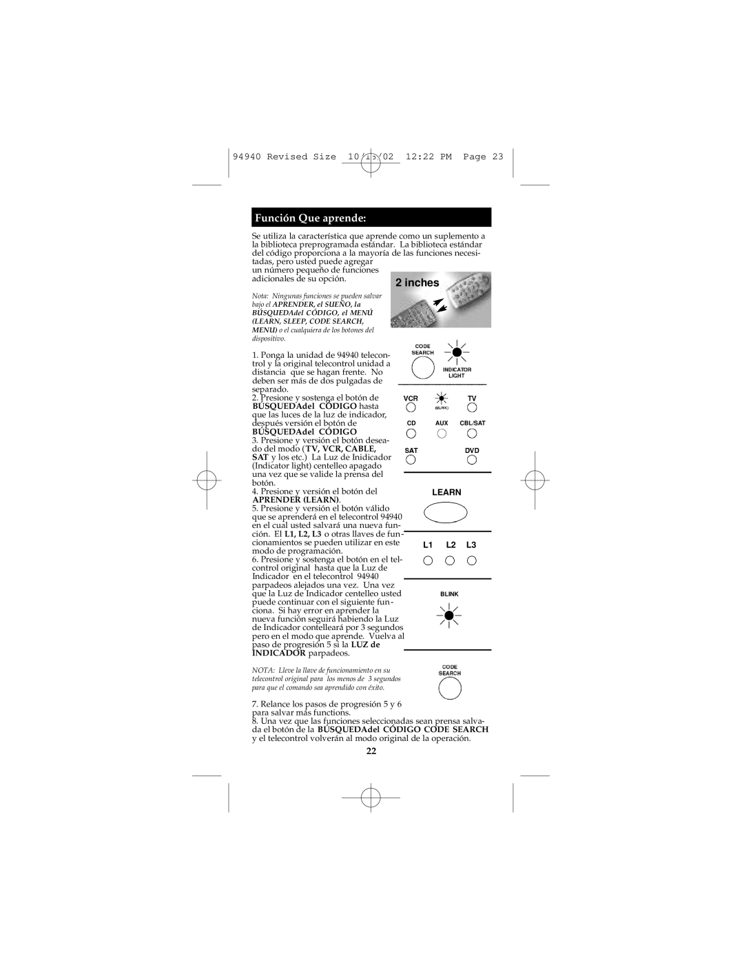 GE RM94940 instruction manual Función Que aprende, BÚSQUEDAdel Código 