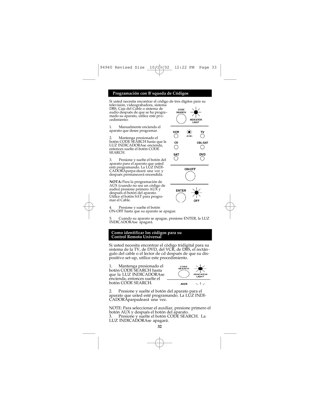 GE RM94940 instruction manual Programación con B˙squeda de Códigos, Search 