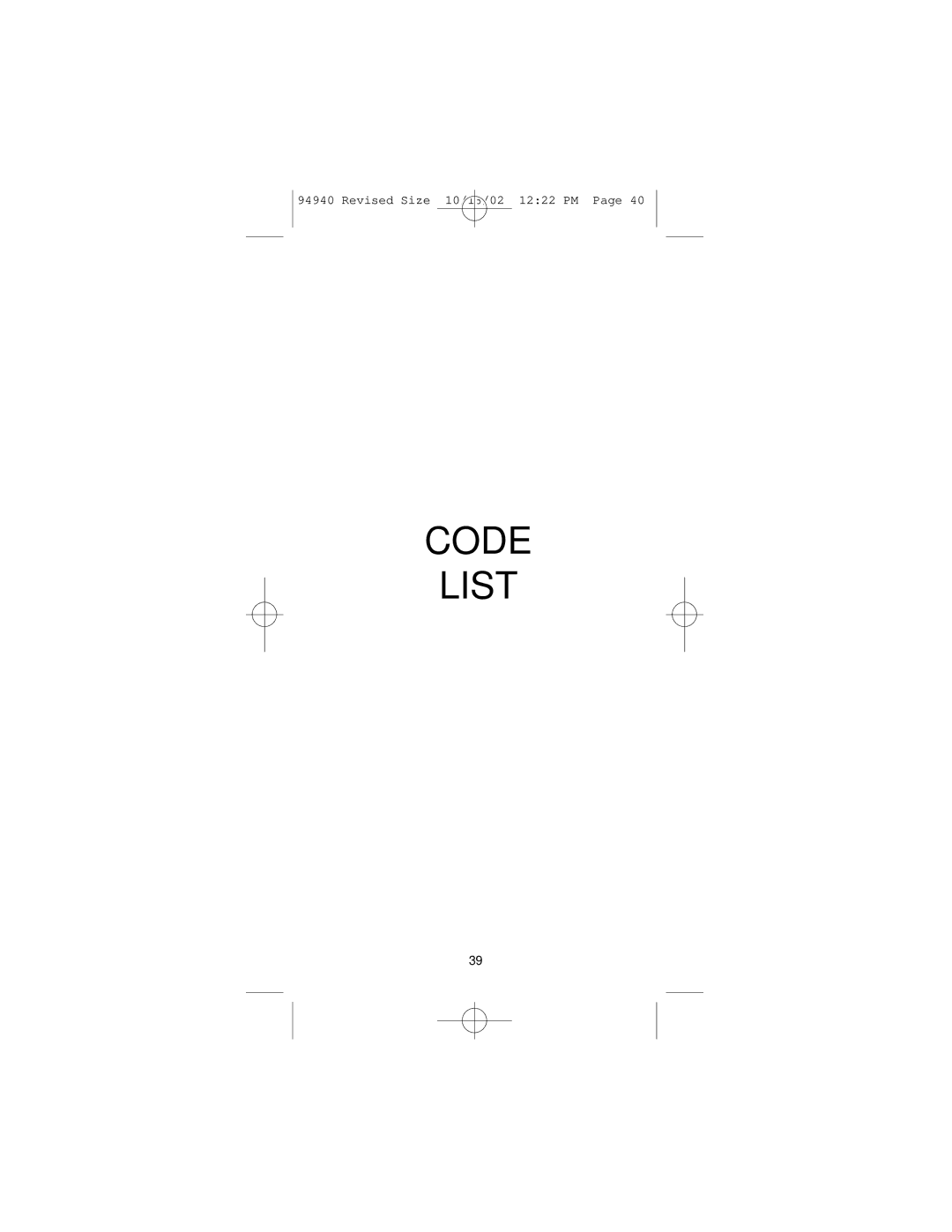 GE RM94940 instruction manual Code List 