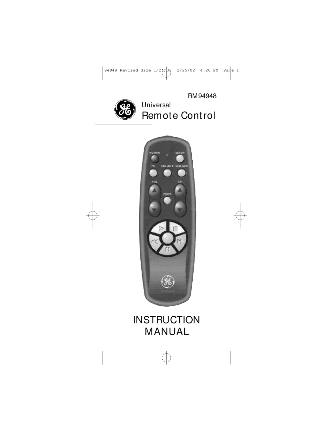 GE RM94948 instruction manual Instruction Manual 