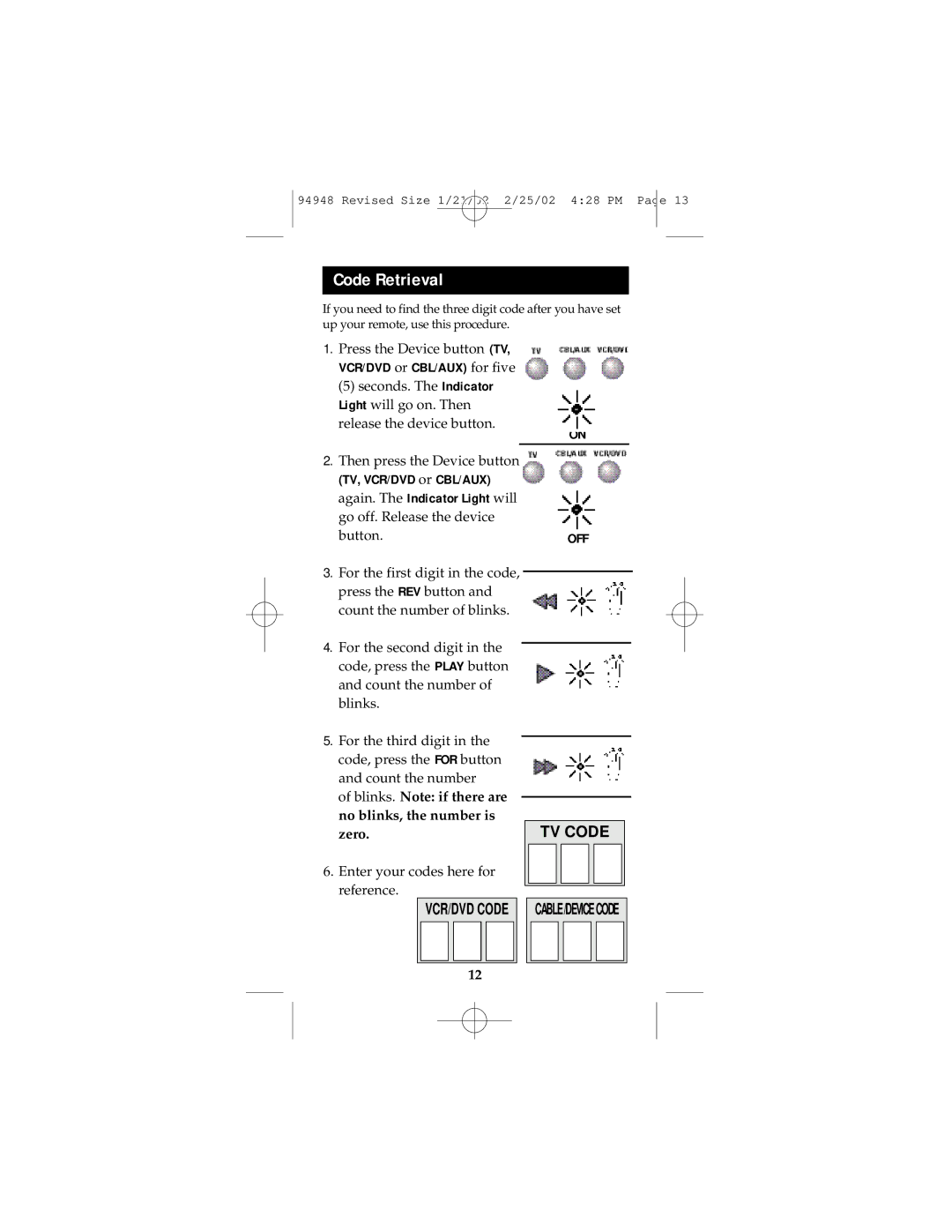 GE RM94948 instruction manual Code Retrieval 