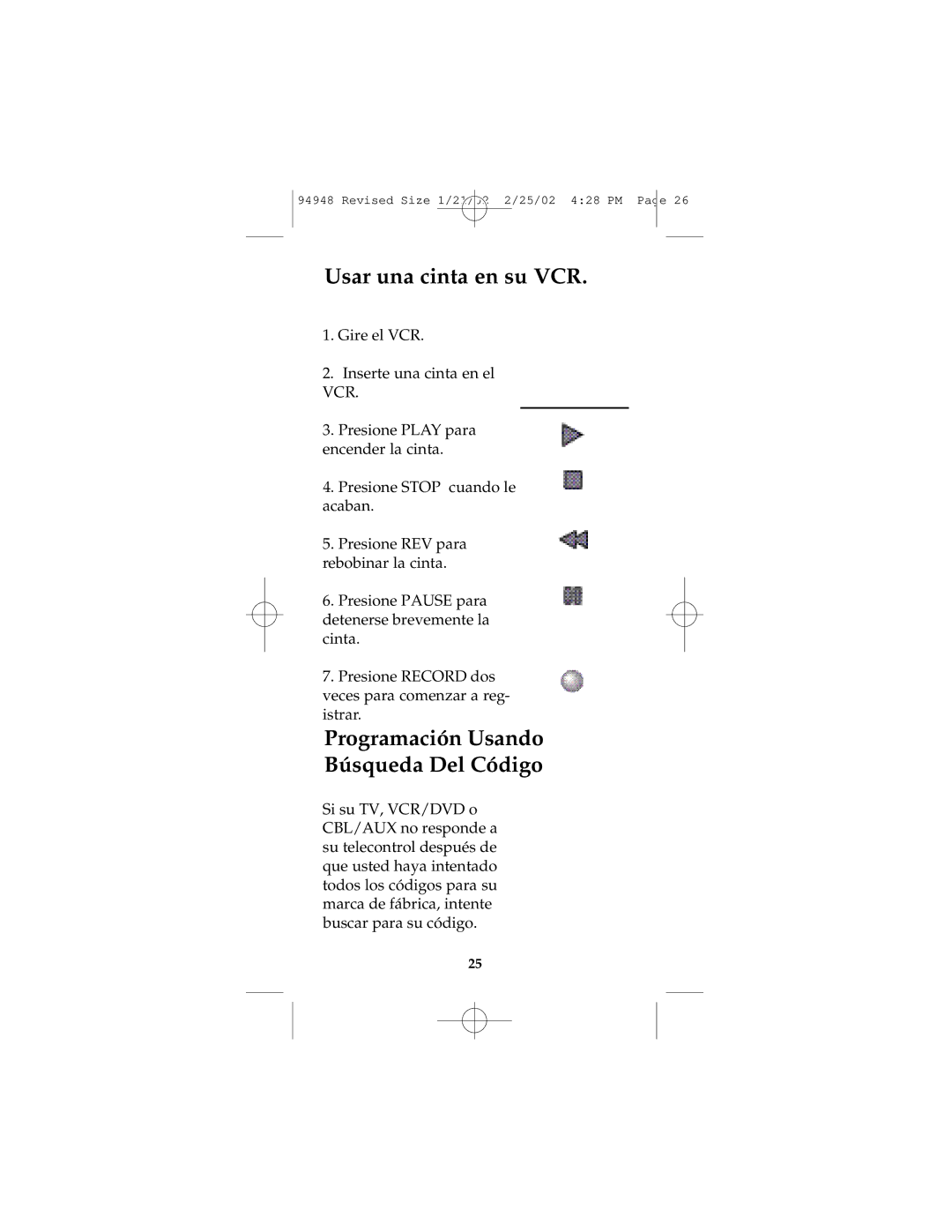 GE RM94948 instruction manual Usar una cinta en su VCR, Programación Usando Búsqueda Del Código 