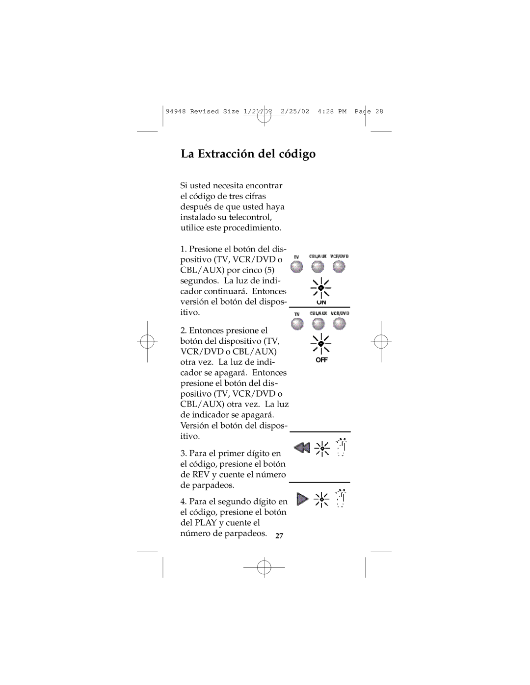 GE RM94948 instruction manual La Extracción del código 