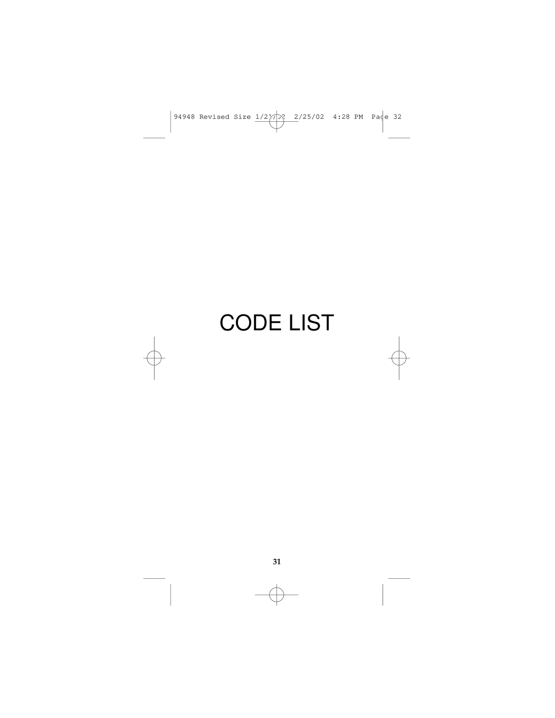 GE RM94948 instruction manual Code List 