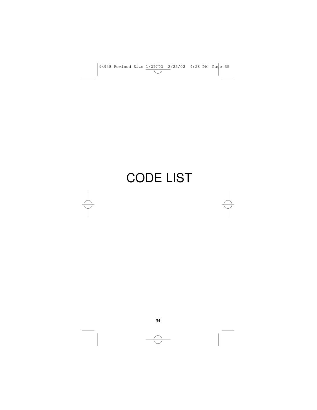 GE RM94948 instruction manual Code List 