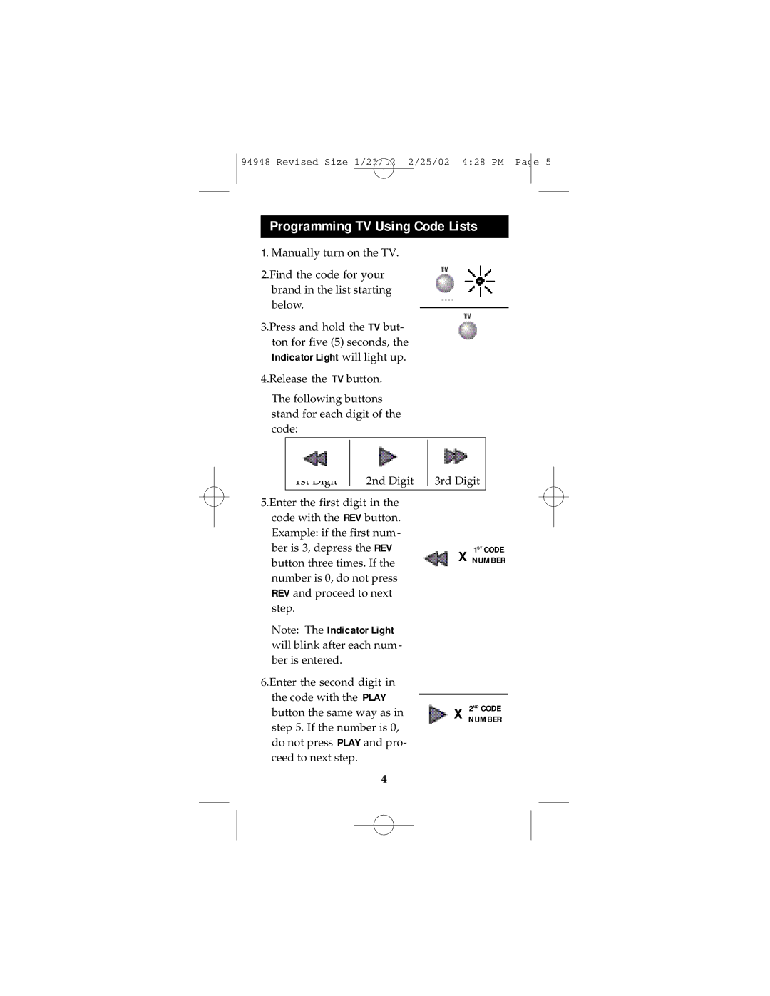 GE RM94948 instruction manual Programming TV Using Code Lists 