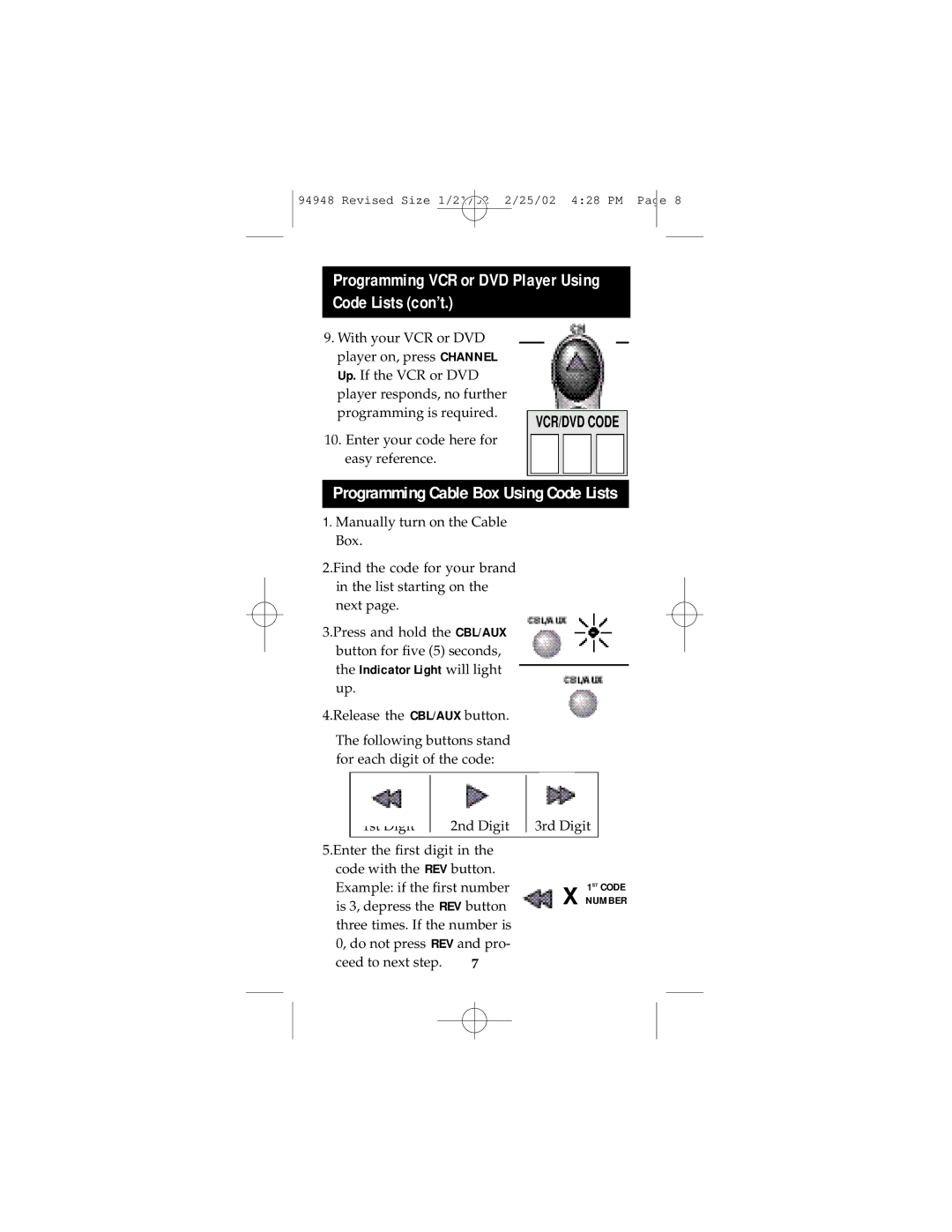 GE RM94948 instruction manual Programming Cable Box Using Code Lists 