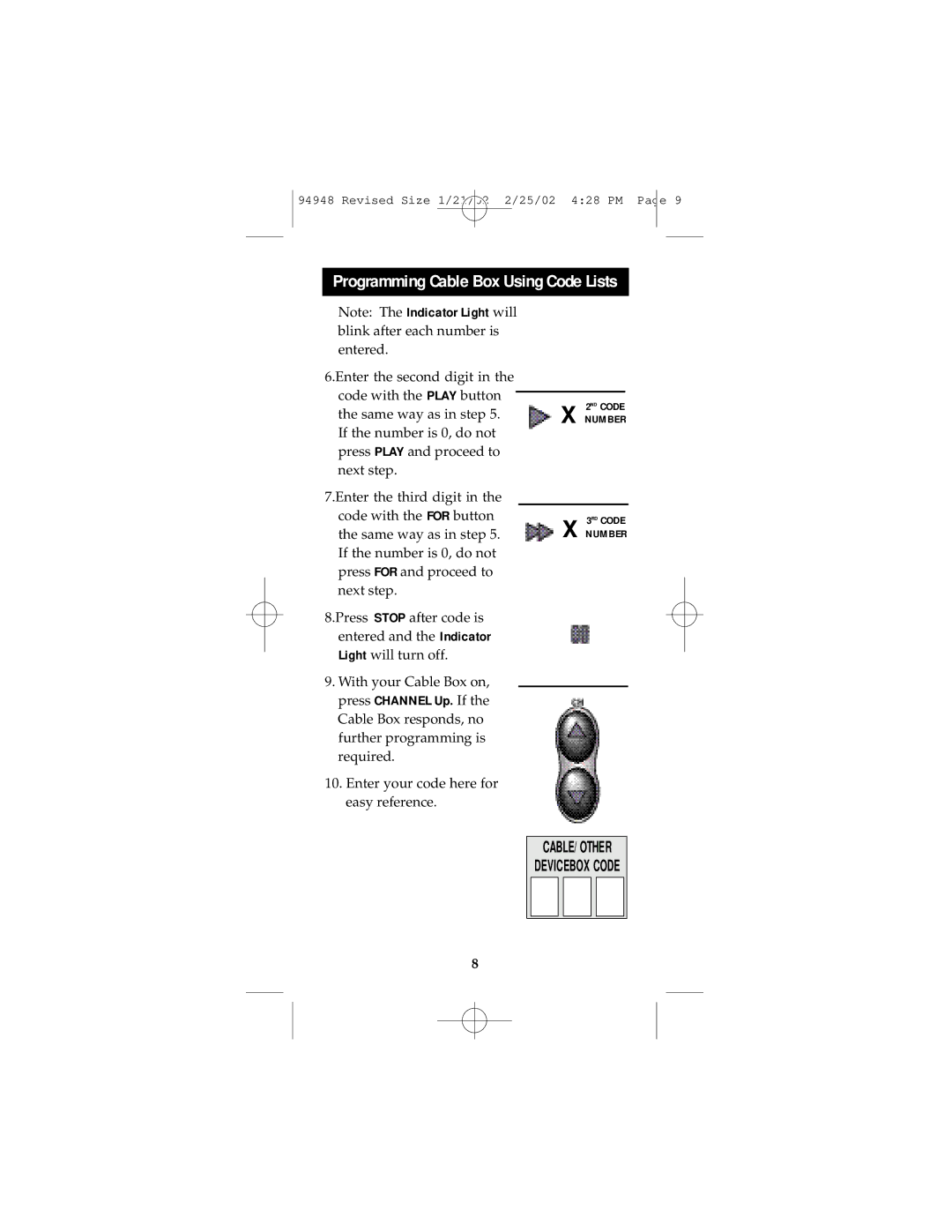 GE RM94948 instruction manual CABLE/ Other Devicebox Code 