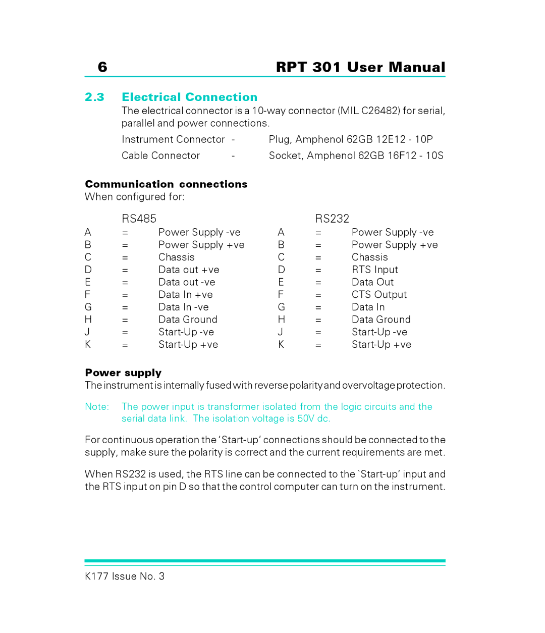 GE RPT 301 user manual Electrical Connection, Communication connections 