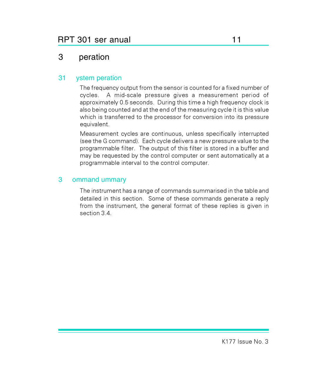 GE RPT 301 user manual System Operation, Command Summary 