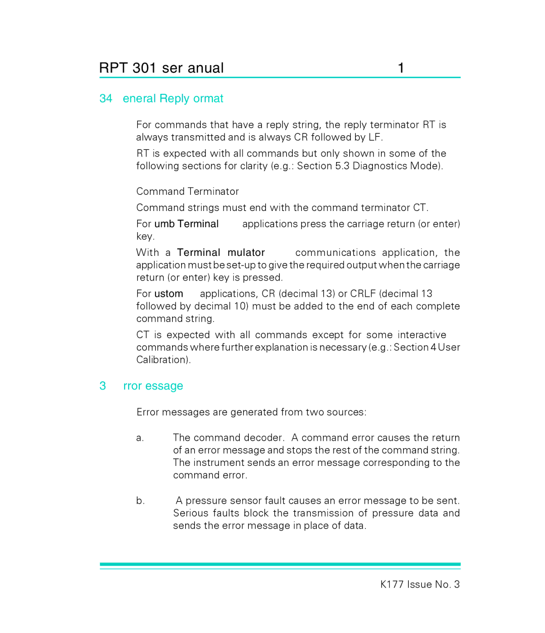 GE RPT 301 user manual General Reply Format, Error Message 