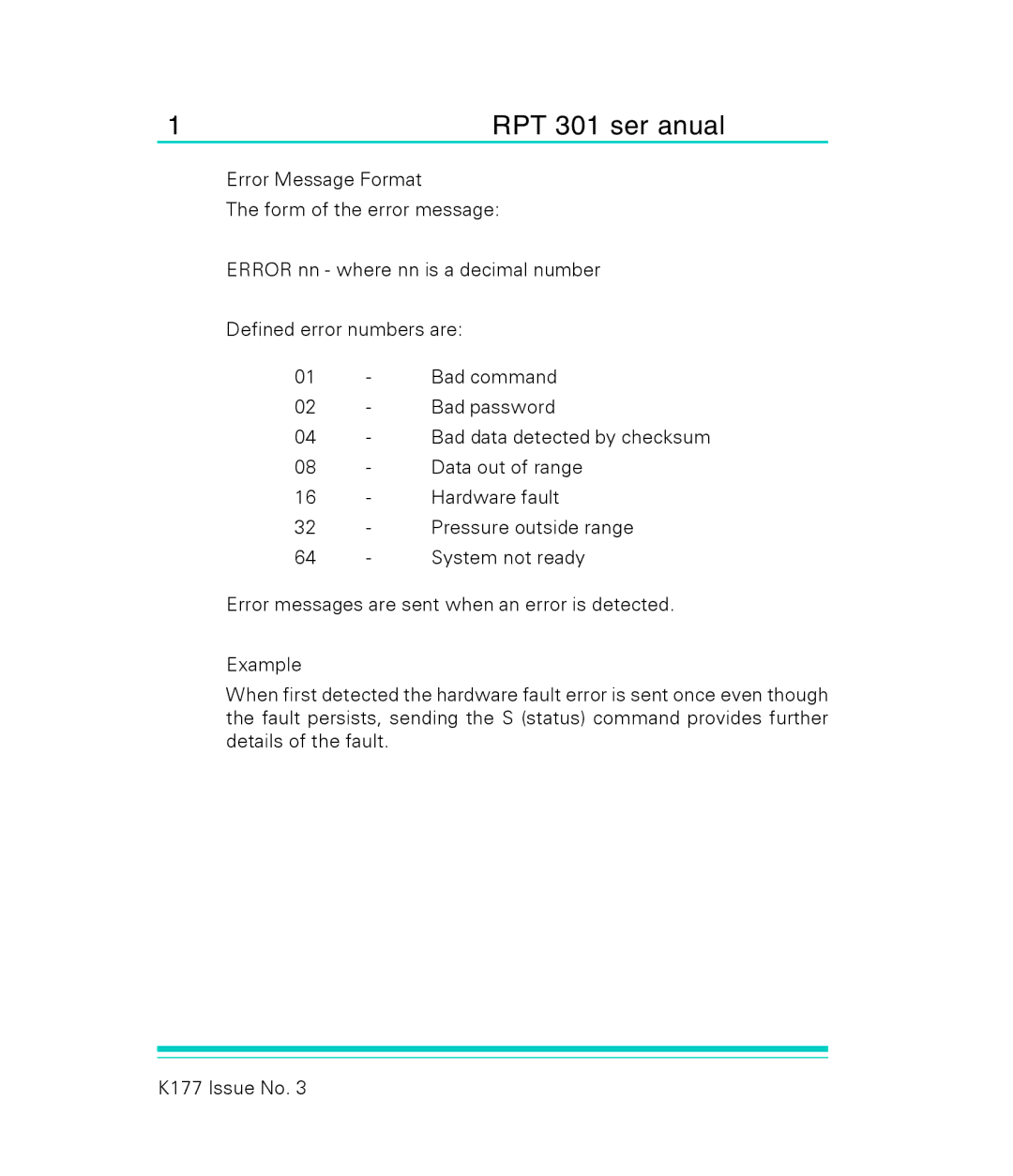 GE RPT 301 user manual Data out of range 