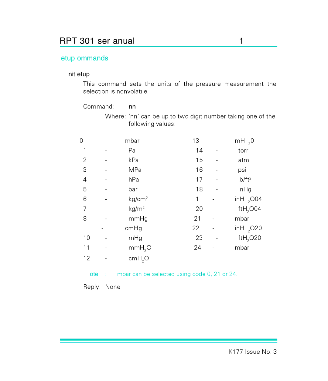 GE RPT 301 user manual Set-up Commands, Unit Set-up 