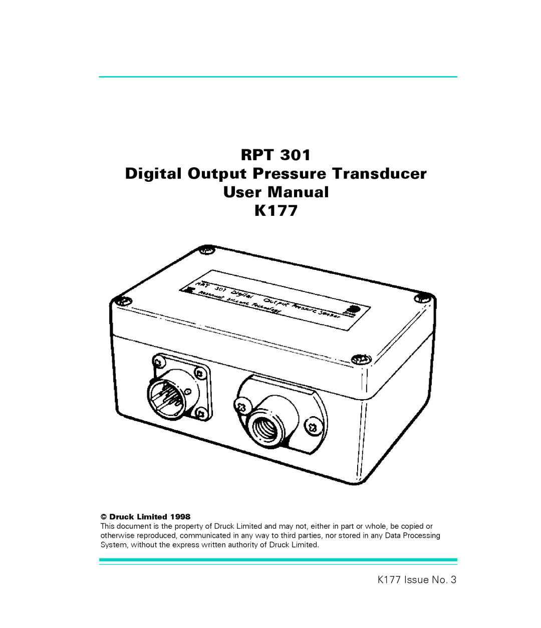 GE RPT 301 user manual RPT Digital Output Pressure Transducer K177 