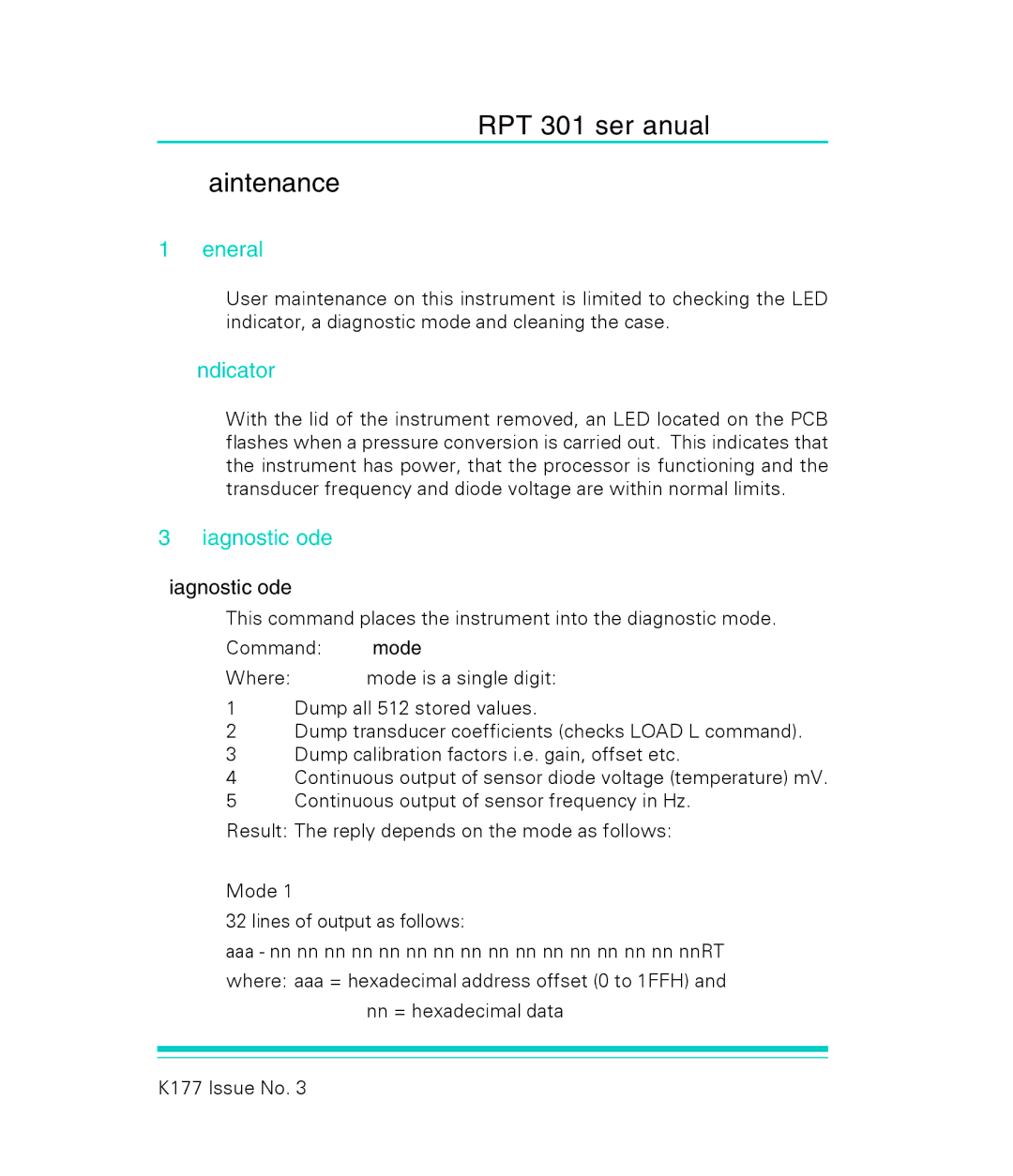 GE RPT 301 user manual General, LED Indicator, Diagnostic Mode 