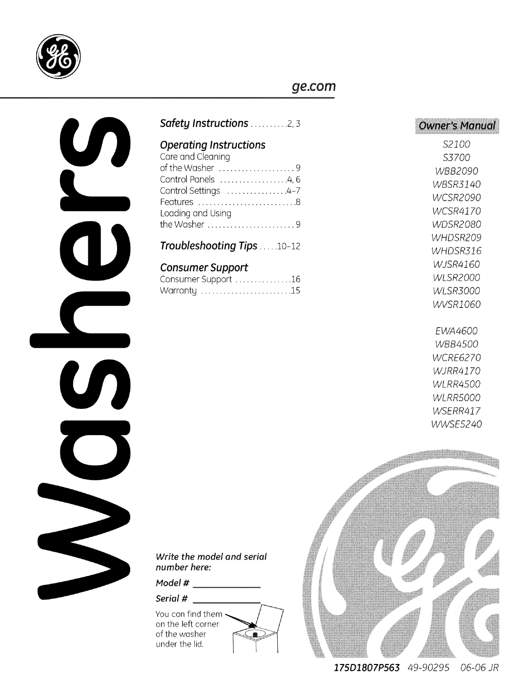 GE S21O0 operating instructions EWA4600 WBB4500 WCRE6270 WJRR4170 WLRR4500 WLRR5000 