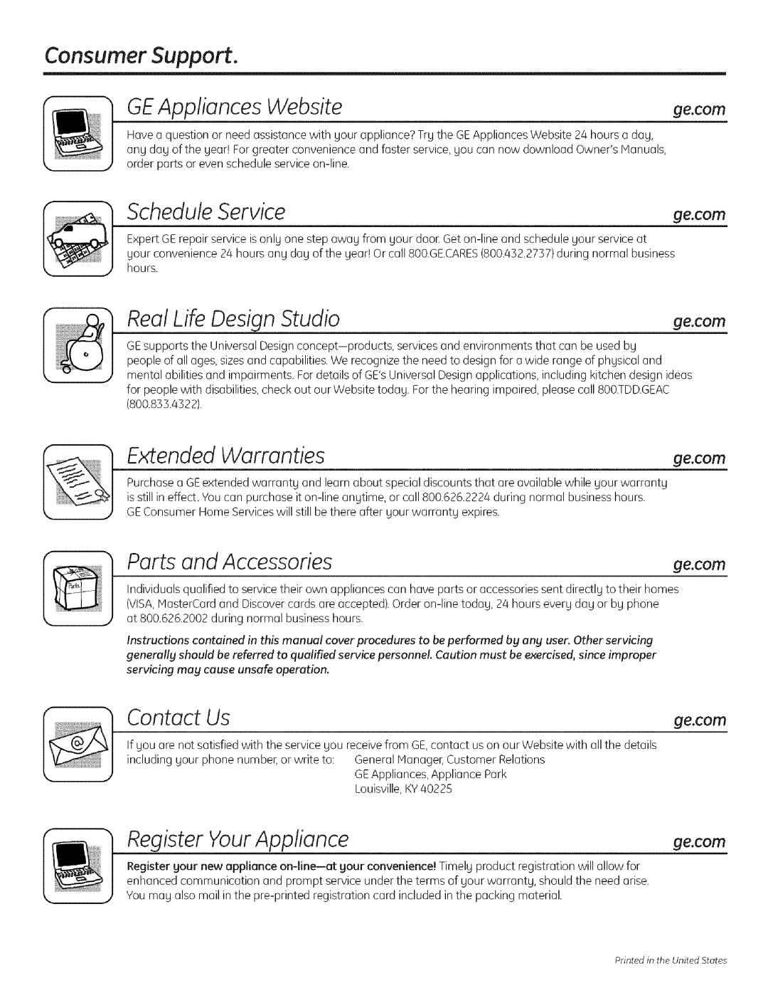 GE S21O0 operating instructions RealLife Design Studio, Consumer Support GEAppliances Website 