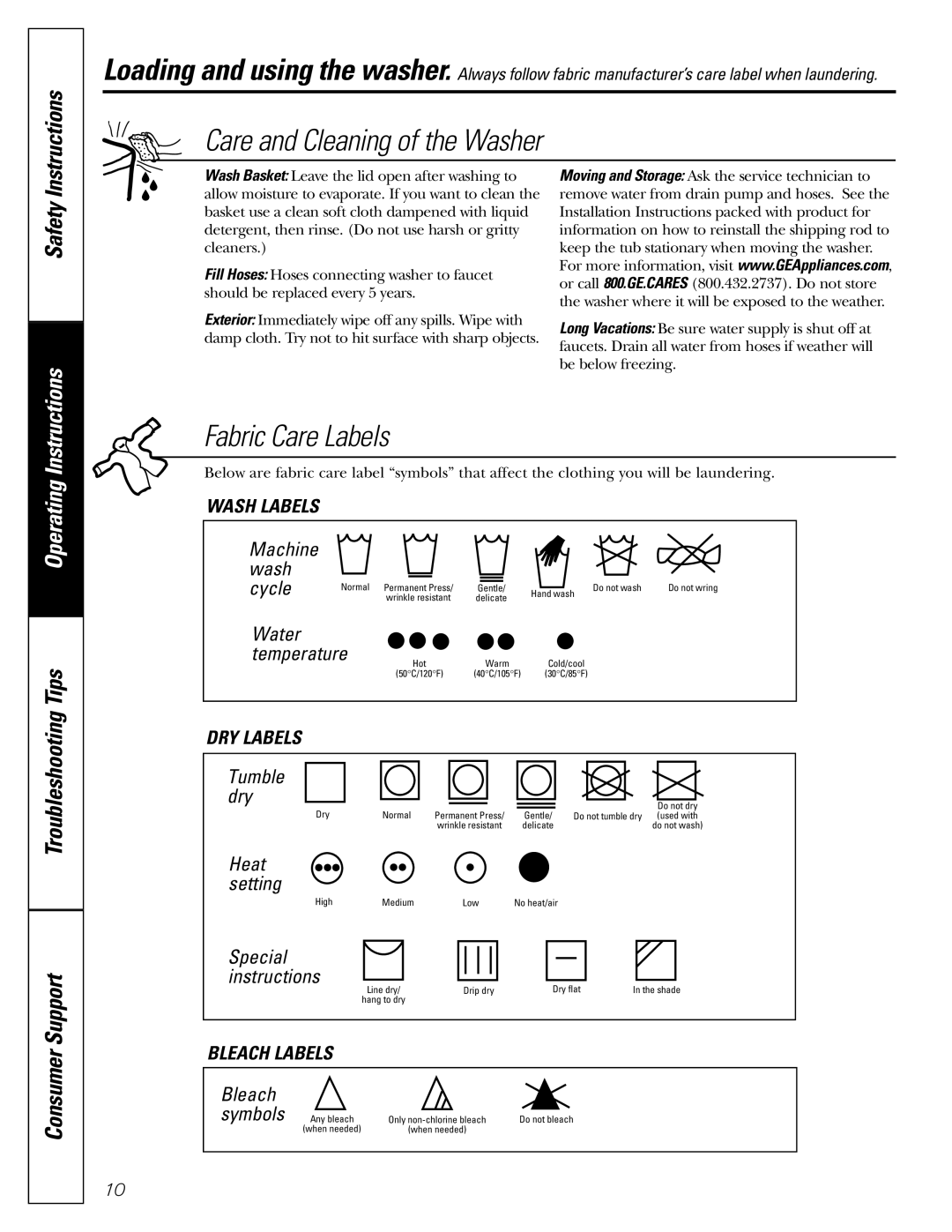 GE S3500, 175D1807P407 owner manual Care and Cleaning of the Washer 