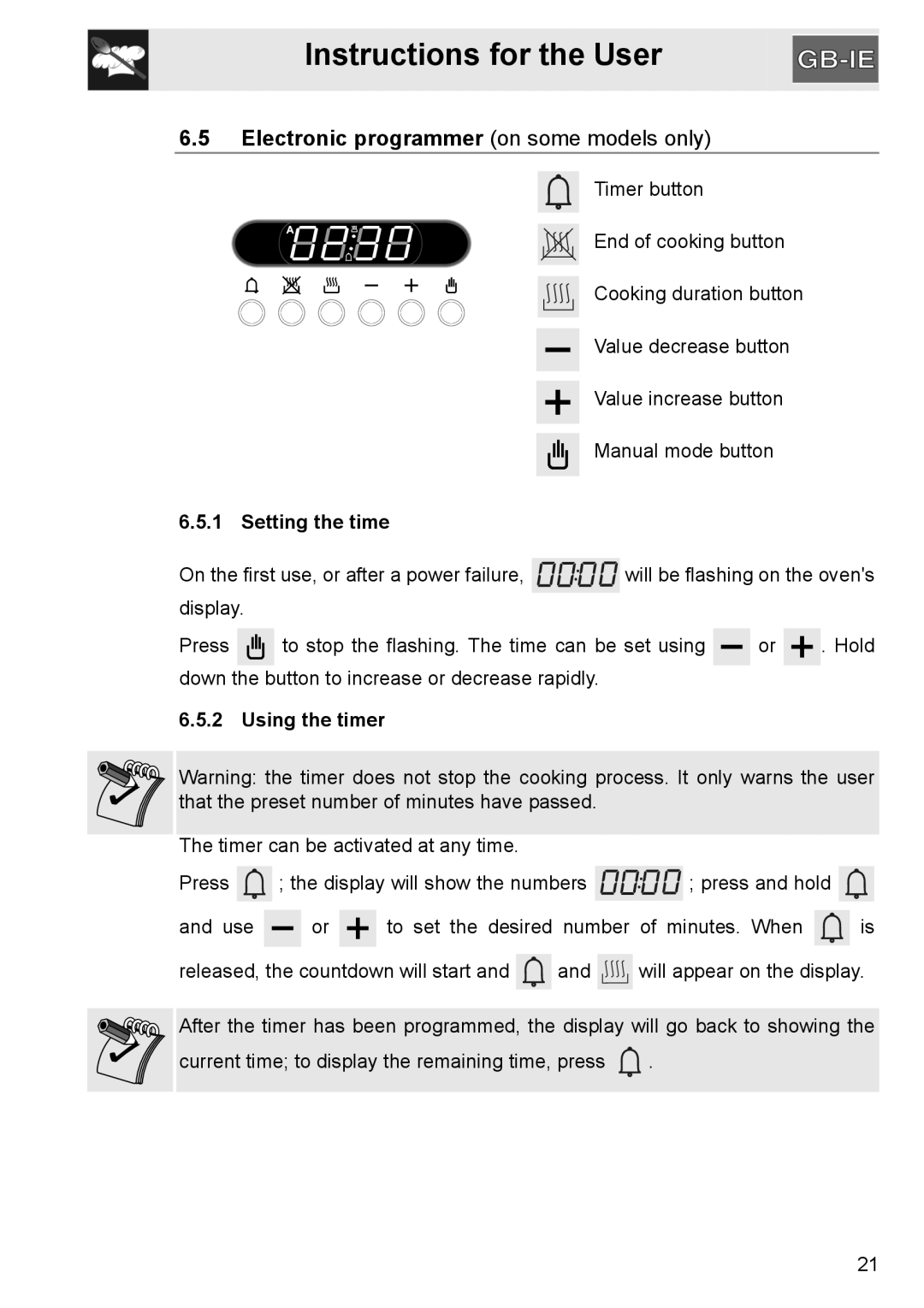 GE SA304X-8 manual Electronic programmer on some models only, Setting the time, Using the timer 