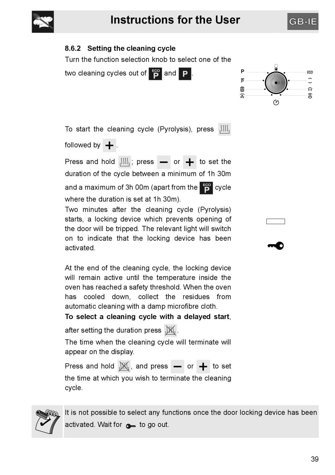 GE SA304X-8 manual Setting the cleaning cycle, To select a cleaning cycle with a delayed start 