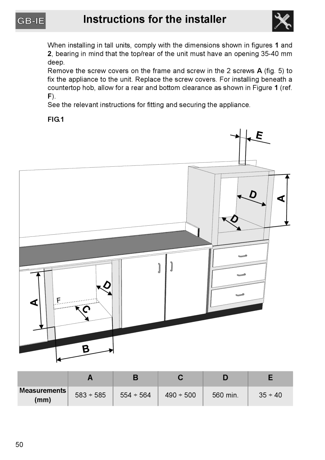 GE SA304X-8 manual Instructions for the installer, Measurements 