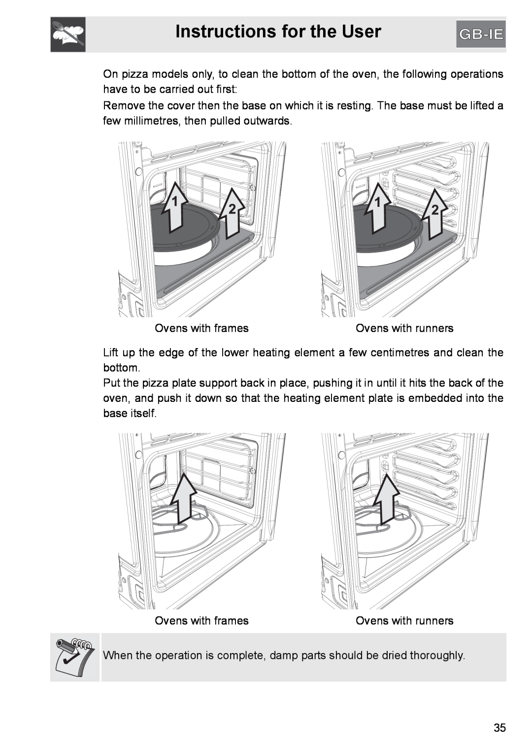 GE SA304X-8 manual Instructions for the User, Ovens with frames 