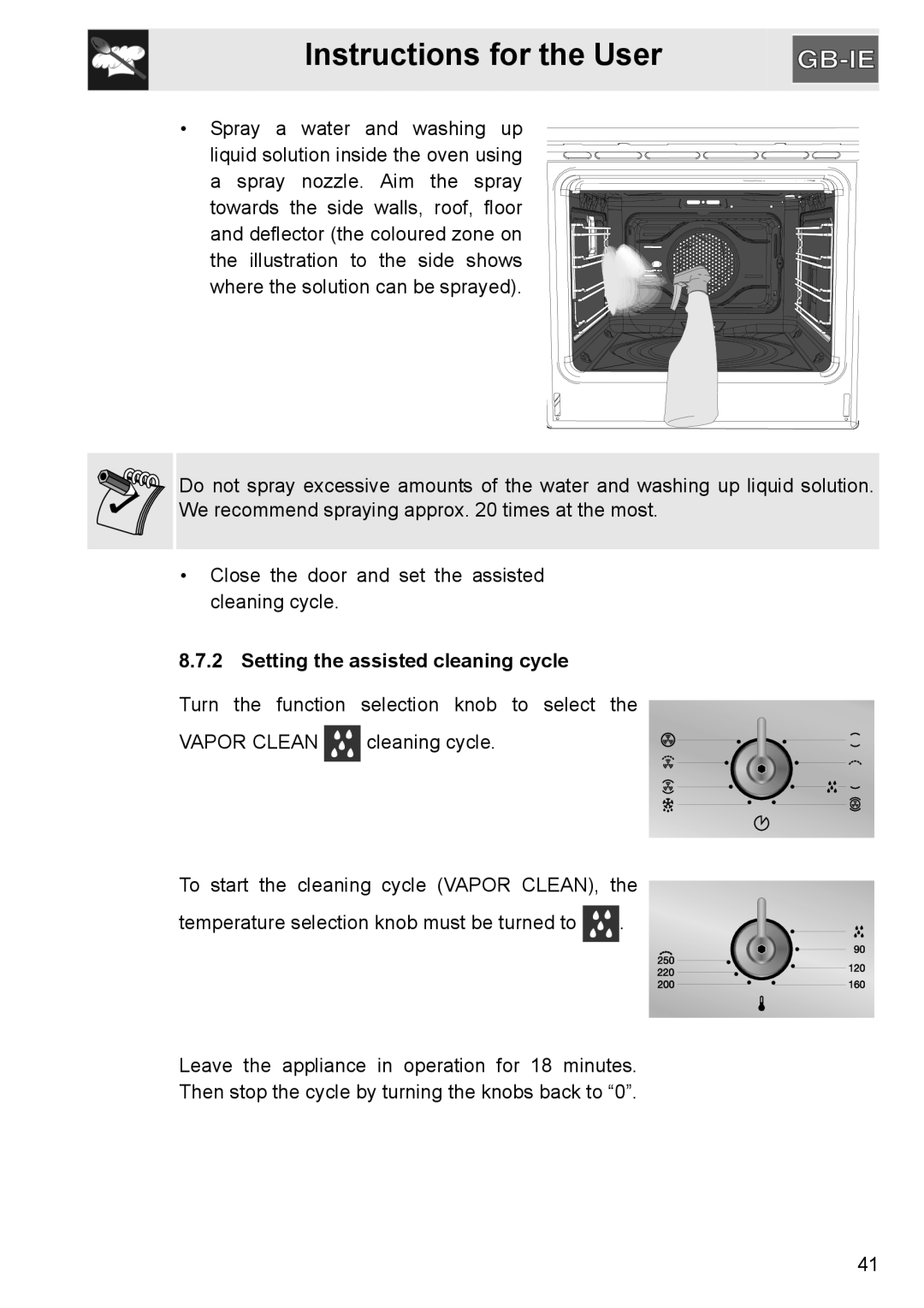 GE SA304X-8 manual Instructions for the User, Setting the assisted cleaning cycle 
