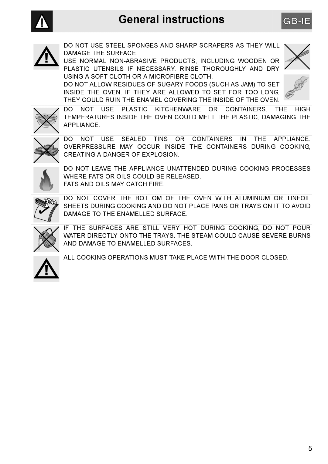 GE SA304X-8 manual General instructions, Fats And Oils May Catch Fire 