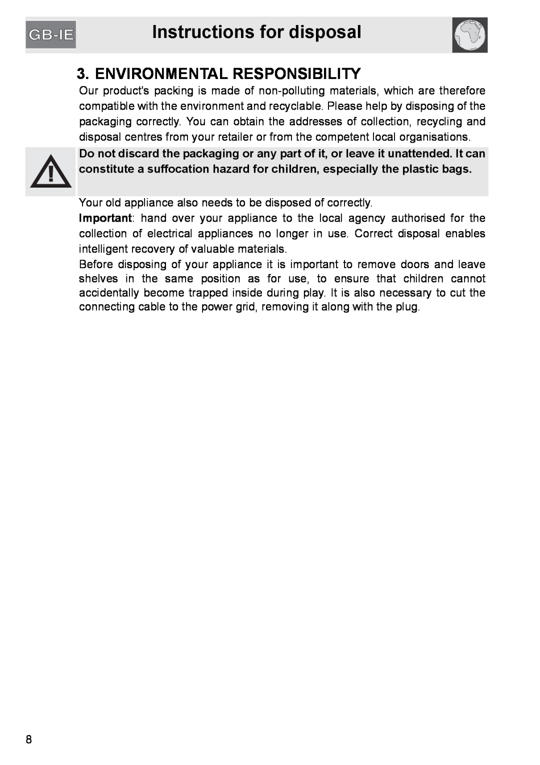 GE SA304X-8 manual Instructions for disposal, Environmental Responsibility 